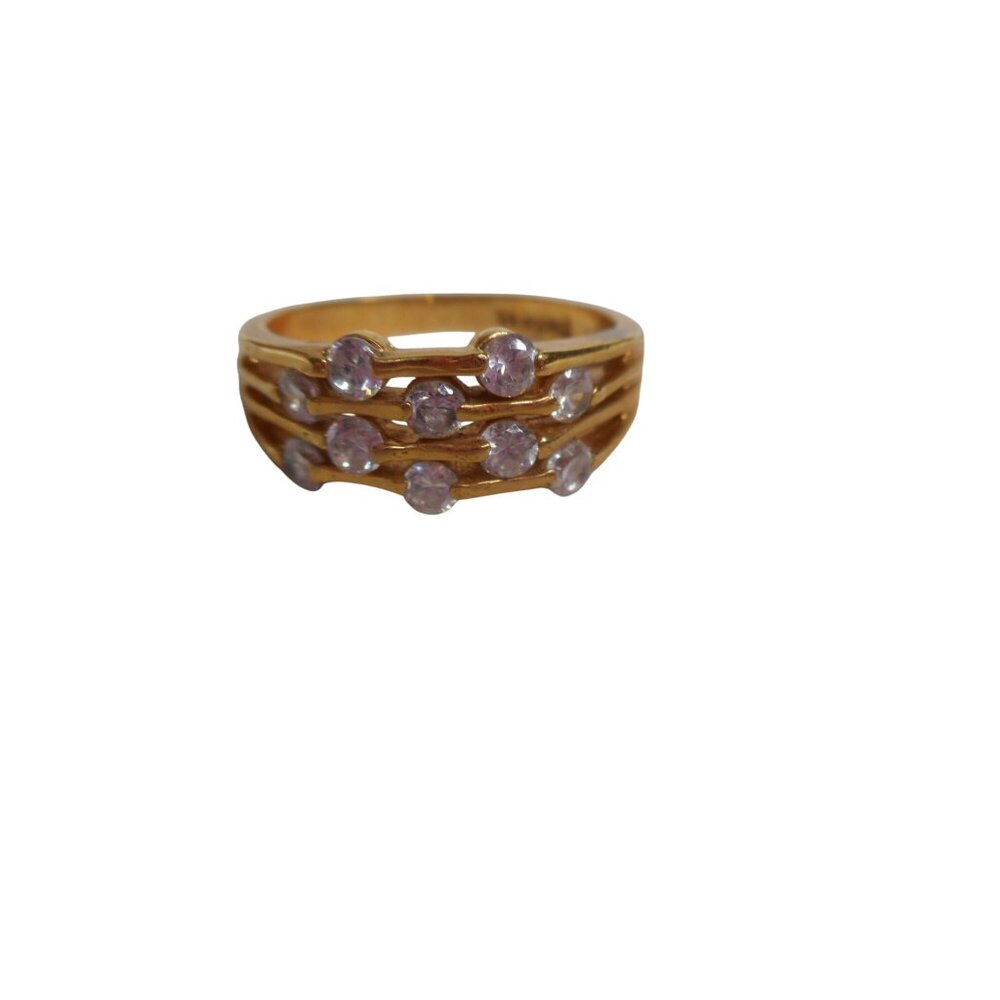 lia sophia CZ and gold tone wide ring signed Sz 7 / 7.5 / 8 - Picture 1 of 6